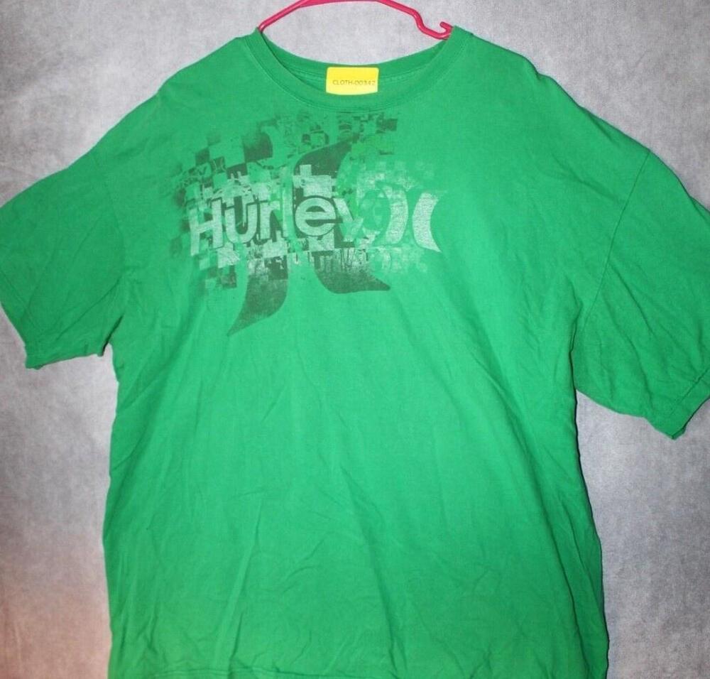 Hurley Shirt Mens 2XL Green Short Sleeve Graphic Crewneck Cotton Tagless